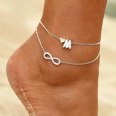 Bracelet de cheville de style bohème pour femme 26 lettres cœur extron plage d'été initial