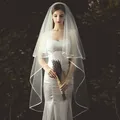 Voile de mariée court en Tulle 2T voile de mariée à deux couches avec bord de ruban