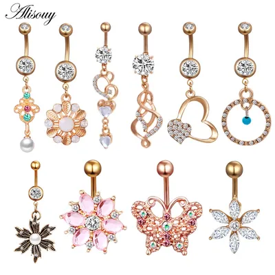 Alisouy – Piercing en forme de cœur pour femme anneau de nombril couleur or bijoux corporels Sexy