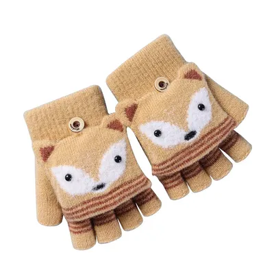Gants d'hiver chauds et mignons pour enfants de 6 à 10 ans tricot de renard mitaine en fourrure de