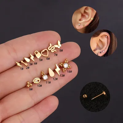 Mini boucles d'oreilles en acier inoxydable pour femmes 1 pièce 20G Cartilage éclairage cœur