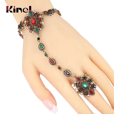 Kinel-Ensemble de bijoux turcs pour femmes bracelet unique bague à maillons fleur en cristal d'or