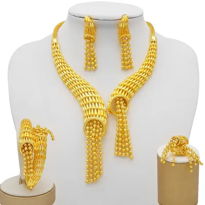 Ensembles de bijoux de documents en or pour femmes collier de luxe boucles d'oreilles bracelet