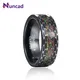 Bague en carbure de tungstène pour homme bord noir fleur de lot opale incrustée brossée bague en