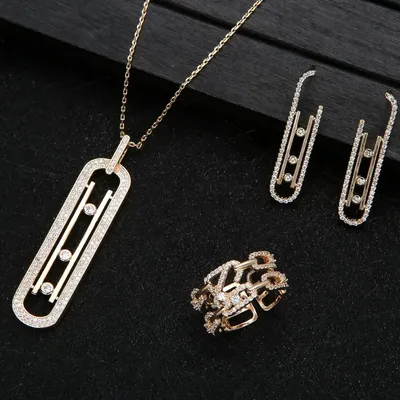 Ensemble de pendentifs empilables pour femmes lien de géométrie de luxe collier et boucles