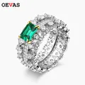 OEVAS-Bagues en argent regardé 100% pour femme haute teneur en carbone diamant émeraude cadeau