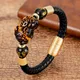 Bracelet de perles d'obsidienne Feng Shui pour hommes ULen cuir acier inoxydable fermoir