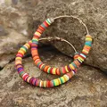Grandes boucles d'oreilles créoles pour femmes bijoux Boho argile multicolore accessoires de