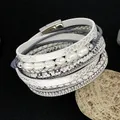 Bracelets pour femmes Bijoux Boho Perle Naturelle Multicouche Cuir 2 Cercle Wrap Bracelet Cadeaux