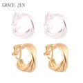 GRACE JUN-Boucles d'oreilles créoles de style coréen matériau en cuivre clip d'oreille