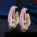 CWWZircons – boucles d'oreilles de luxe pour femmes grand cercle rond épais violet rose zircone