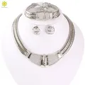 Ensemble de bijoux de mariage en cristal blanc africain collier bracelet boucle d'oreille bague