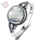 Bague Ronde en Argent Sterling 925 Bijou en Pierre de Lune Naturelle de 8MM Bague de Fiançailles de