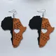 Boucles d'oreilles coeur afro évidées en bois reine noire carte de l'Afrique fête vintage bijoux