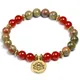 Bracelet en Unakite Naturelle et Onyx Rouge pour Femme Clip de Guérison OM Méditation Yoga