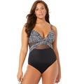 Plus Size Women's Cut Out Mesh Underwire One Piece Swimsuit by Swimsuits For All in Black White Jungle (Size 16)