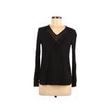 Ann Taylor Long Sleeve Blouse: Black Solid Tops - Women's Size X-Small