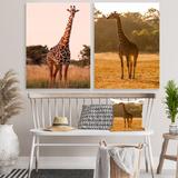 East Urban Home African Giraffe In The Wild - 2 Piece Wrapped Canvas Set Metal in Brown/Green/Yellow | 40 H x 60 W x 1.5 D in | Wayfair