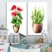 East Urban Home Anthurium Tailflower Or Flamingo Flower In The Pot II - 2 Piece Wrapped Canvas Painting Set Canvas in Green/Red | Wayfair