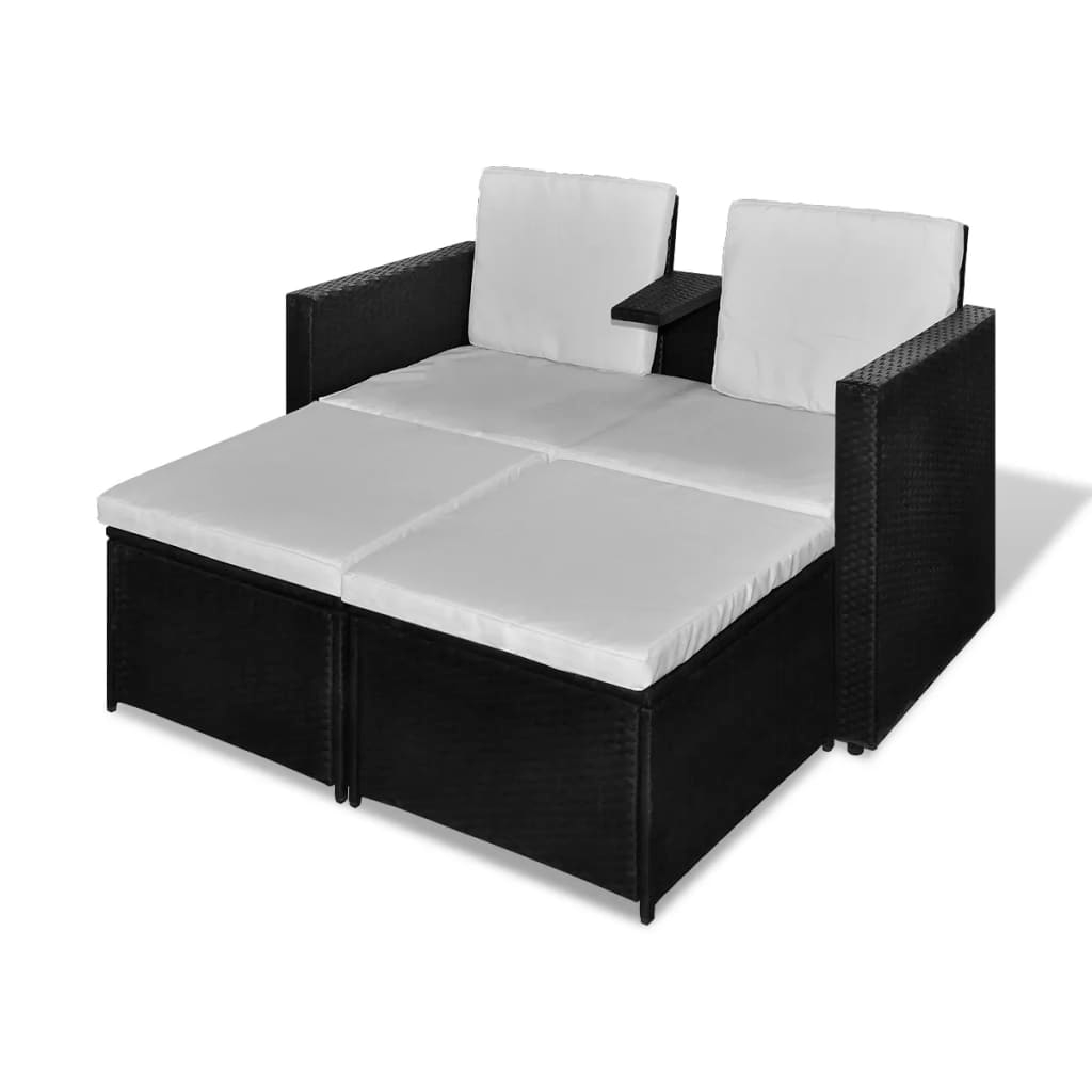 vidaXL 4-tlg. Garten-Lounge-Set mit Auflagen Poly Rattan Schwarz Image