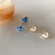 Boucles d'Oreilles en Forme de Cœur pour Femme et Fille Bijoux Rétro Français Blanc Bleu Royal