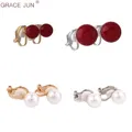 GRACE JUN-Boucles d'oreilles clip en fausse perle pour femme bijoux d'oreille plaqués or et argent