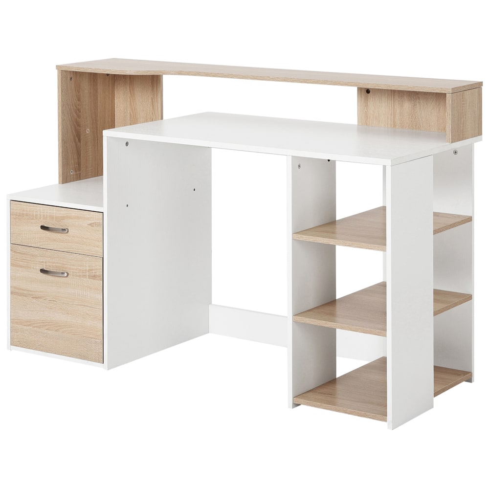 Bureau informatique multimédia multi-rangements aspect chêne blanc