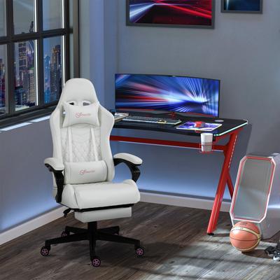 Vinsetto High Back Racing Gaming Chair with Swivel Wheel, PU Leather Recliner Gamer Desk Home Office Chair, White/Pink