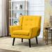 Side Chair - Wade Logan® Christenson 29.5" W Tufted Side Chair Linen/Wood in White/Yellow/Brown | 34.6 H x 29.5 W x 29.5 D in | Wayfair