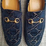 Gucci Shoes | Men's "Gucci" Blue Velour Classic Loafer | Color: Blue/Cream | Size: Gucci 7 1/2