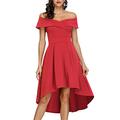 JASAMBAC Dresses for Women Party Wedding Elegant High Low Off The Shoulder Cocktail Dresses Red XL