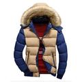 Men's Hoodie Cotton Padded Coat Winter Thick Jacket Outerwear Fashion Fluffy Faux Fur Collar Hoody Parka Coat 4XL Khaki Blue