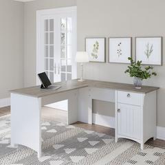 Huckins Manufactured Wood L-Shaped Computer Desk Wood in Gray/White Laurel Foundry Modern Farmhouse® | 29.96 H x 60 W x 60 D in | Wayfair