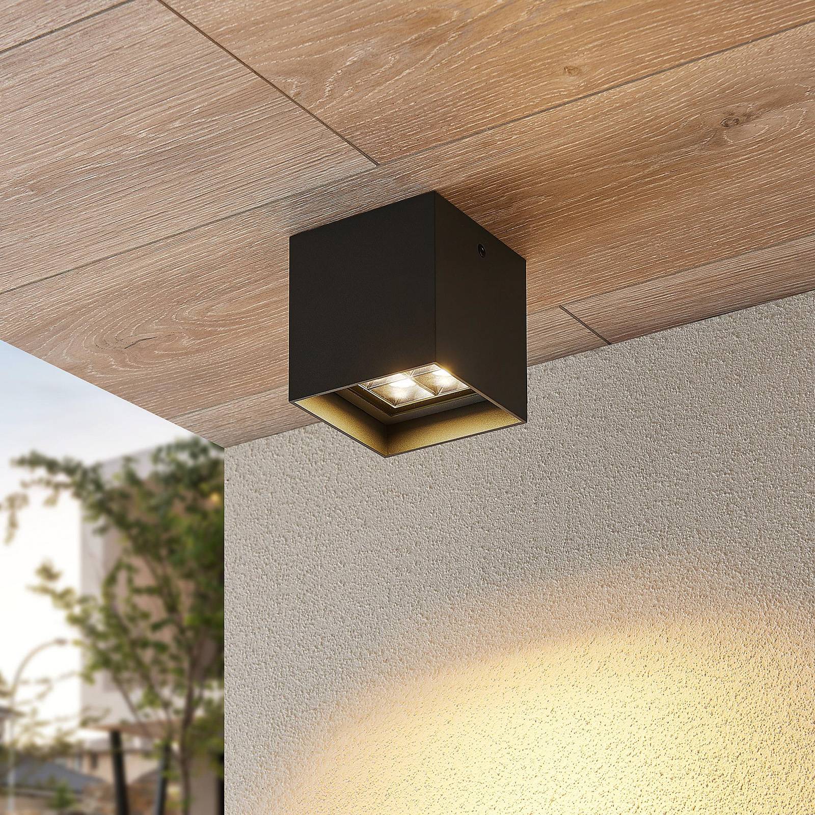 LED Außendeckenleuchte Eveta Lindby, schwarz, Aluminium, Modern, LED Deckenleuchten