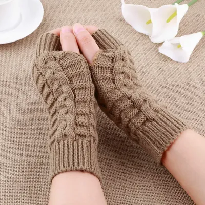 Gants demi-doigt pour femmes tricot en laine douce et chaude pour l'hiver mitaines douces et