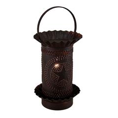 Rustic Tin Finished Metal Star Punched Mini Tart Warmer Lamp - 9 X 4.25 X 4.25 inches