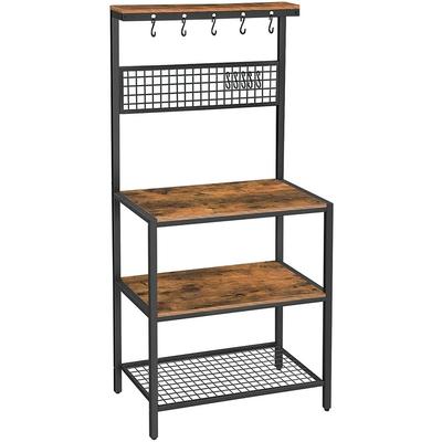 Bakers Rack, Coffee Bar, Kitchen Storage Shelf Rack with 10 Hooks, 3 Shelves, Adjustable Feet, for Microwave Oven