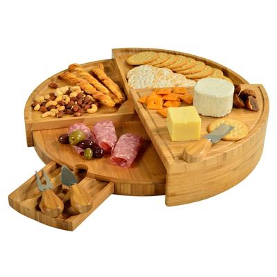 Picnic at Ascot Charcuterie Board. New Patented Design Saves Storage Space & Stores Cheese Tools - 18" diameter x 3" High