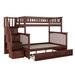 Columbia Staircase Bunk Bed Twin over Full with Twin Size Raised Panel Trundle Bed in Walnut