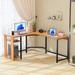 Modern L-Shaped Gaming PC Desk with Wood and Black Frame for Home Office Study