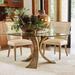 Global Views Lotus Dining Table w/Glass Top-Antique Gold/Bronze Glass/Metal in Brown/Gray/Yellow | 30.75 H x 48 W x 48 D in | Wayfair 7.80561