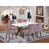 Red Barrel Studio® 4 - Person Acacia Solid Wood Dining Set Wood/Upholstered in Brown | 30 H x 40 W x 72 D in | Wayfair