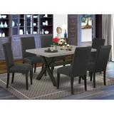 Red Barrel Studio® 4 - Person Acacia Solid Wood Dining Set Wood/Upholstered in Brown/Gray | 30 H x 36 W x 60 D in | Wayfair