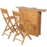 Red Barrel Studio® 3 Piece Bistro Set w/ Folding Chairs Solid Teak Wood in Brown/White | 41.34 H x 61.02 W x 20.87 D in | Outdoor Furniture | Wayfair