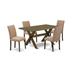 Red Barrel Studio® 4 - Person Acacia Solid Wood Dining Set Wood/Upholstered in Brown | 30 H x 36 W x 60 D in | Wayfair