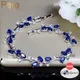 Pera naturel Royal bijoux femmes couleur argent bleu foncé CZ cristal feuille chaîne maillons