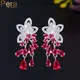 Pera – boucles d'oreilles pendantes en zircon rouge rubis cubique fleur goutte d'eau CZ pour