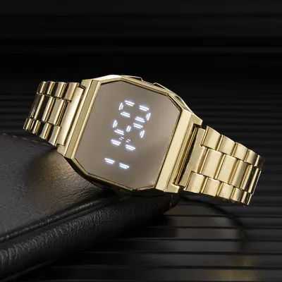 Montre de sport en acier inoxydable doré pour hommes et femmes montres électroniques numériques