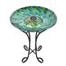 Solar Glass Peacock Feathers Bird Bath With Stand