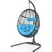 Gymax Hanging Hammock Chair Egg Swing Chair w/ Blue Cushion Pillow - 40.5'' x 42'' x 81'' (L x W x H)